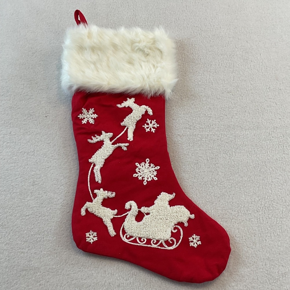 St Nicks Choice Red Christmas Stocking Santa Reindeer Faux Fur Cuff